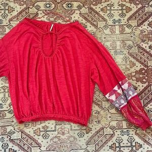 Free people red long sleeve detail peasant top XS
